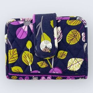 Vera Bradley Floral Nightingale Purple Green Floral Snap Bifold Wallet 5" x 4"